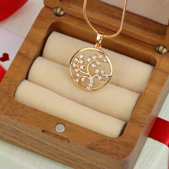 "Rose Gold Tree of Life Pendant with Sparkling Leaf Crystal Accents, XPPT1488 - Picture 8 of 13